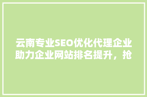 云南专业SEO优化代理企业助力企业网站排名提升，抢占网络市场先机