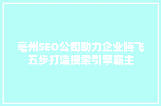 亳州SEO公司助力企业腾飞五步打造搜索引擎霸主