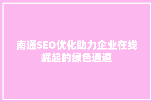 南通SEO优化助力企业在线崛起的绿色通道