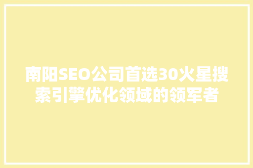 南阳SEO公司首选30火星搜索引擎优化领域的领军者