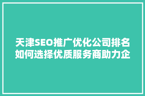 天津SEO推广优化公司排名如何选择优质服务商助力企业腾飞