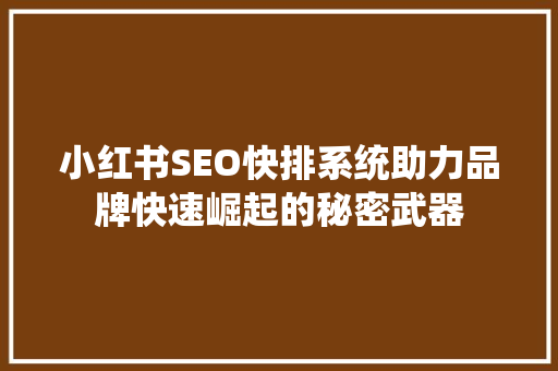 小红书SEO快排系统助力品牌快速崛起的秘密武器