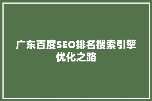 广东百度SEO排名搜索引擎优化之路