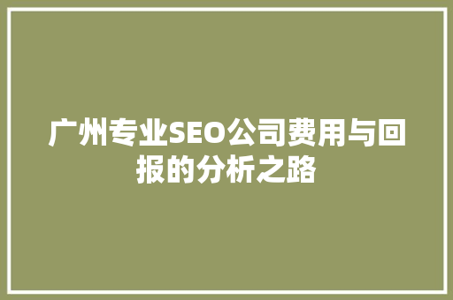 广州专业SEO公司费用与回报的分析之路