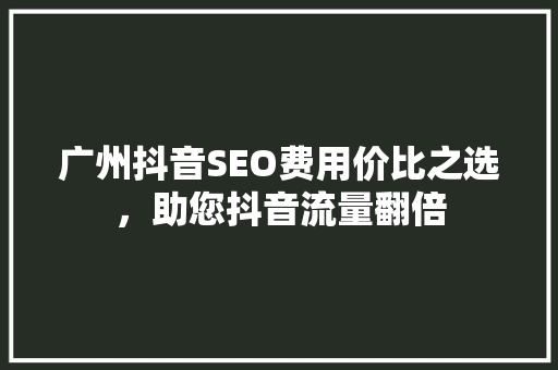 广州抖音SEO费用价比之选，助您抖音流量翻倍