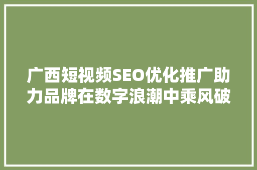 广西短视频SEO优化推广助力品牌在数字浪潮中乘风破浪
