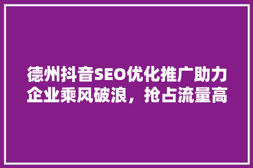 德州抖音SEO优化推广助力企业乘风破浪，抢占流量高地