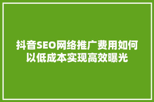 抖音SEO网络推广费用如何以低成本实现高效曝光