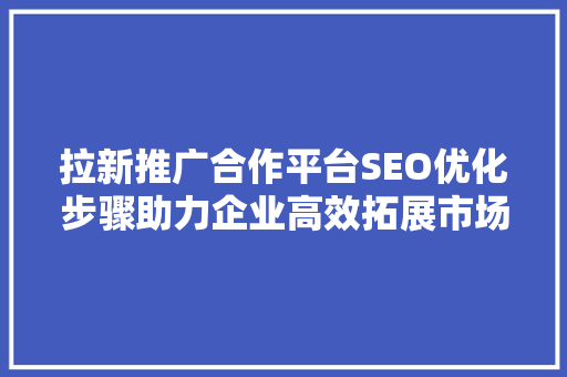 拉新推广合作平台SEO优化步骤助力企业高效拓展市场