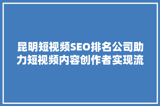 昆明短视频SEO排名公司助力短视频内容创作者实现流量爆发