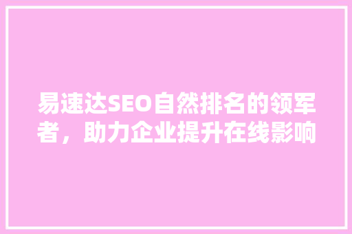 易速达SEO自然排名的领军者，助力企业提升在线影响力