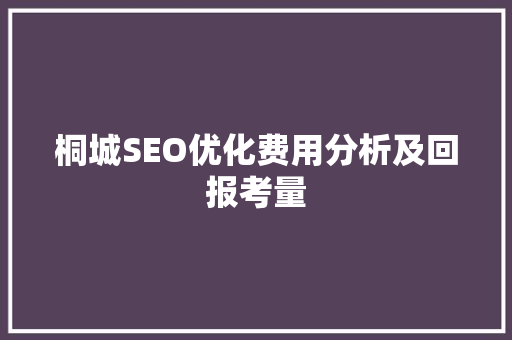 桐城SEO优化费用分析及回报考量