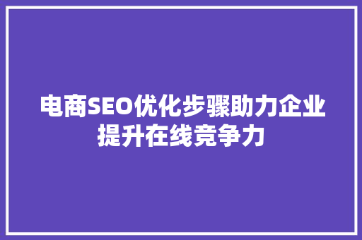 电商SEO优化步骤助力企业提升在线竞争力