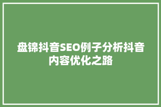 盘锦抖音SEO例子分析抖音内容优化之路  第1张