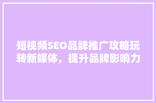 短视频SEO品牌推广攻略玩转新媒体，提升品牌影响力