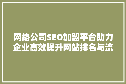 网络公司SEO加盟平台助力企业高效提升网站排名与流量