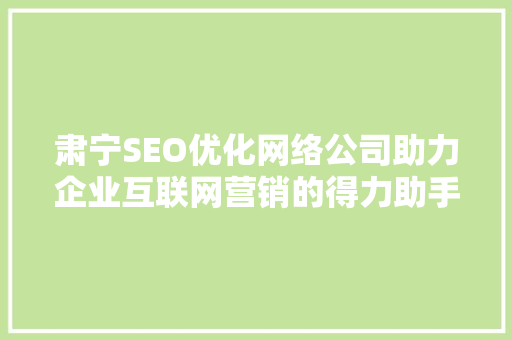 肃宁SEO优化网络公司助力企业互联网营销的得力助手