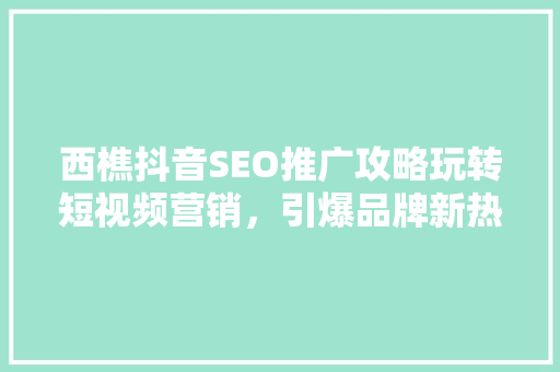 西樵抖音SEO推广攻略玩转短视频营销，引爆品牌新热度