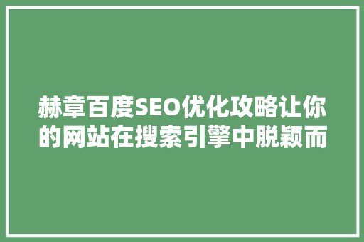 赫章百度SEO优化攻略让你的网站在搜索引擎中脱颖而出