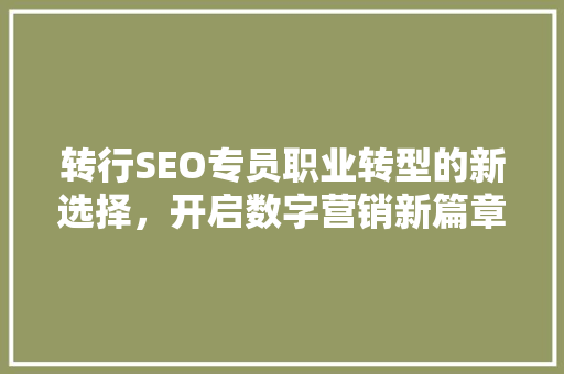 转行SEO专员职业转型的新选择，开启数字营销新篇章