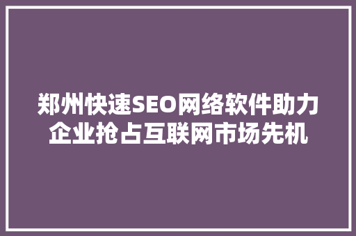 郑州快速SEO网络软件助力企业抢占互联网市场先机