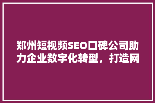 郑州短视频SEO口碑公司助力企业数字化转型，打造网络营销新格局