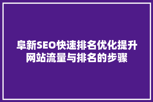 阜新SEO快速排名优化提升网站流量与排名的步骤