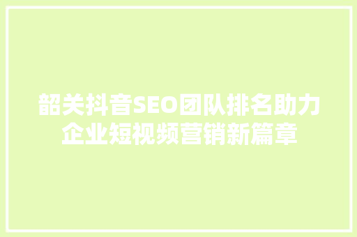 韶关抖音SEO团队排名助力企业短视频营销新篇章