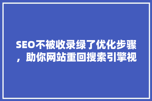 SEO不被收录绿了优化步骤，助你网站重回搜索引擎视线