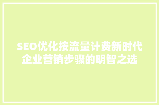 SEO优化按流量计费新时代企业营销步骤的明智之选