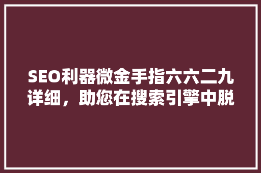 SEO利器微金手指六六二九详细，助您在搜索引擎中脱颖而出  第1张