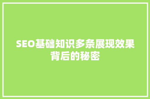 SEO基础知识多条展现效果背后的秘密