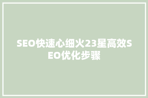 SEO快速心细火23星高效SEO优化步骤