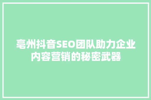 亳州抖音SEO团队助力企业内容营销的秘密武器  第1张