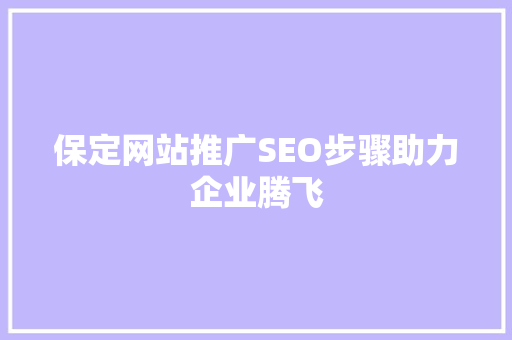 保定网站推广SEO步骤助力企业腾飞