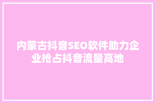 内蒙古抖音SEO软件助力企业抢占抖音流量高地