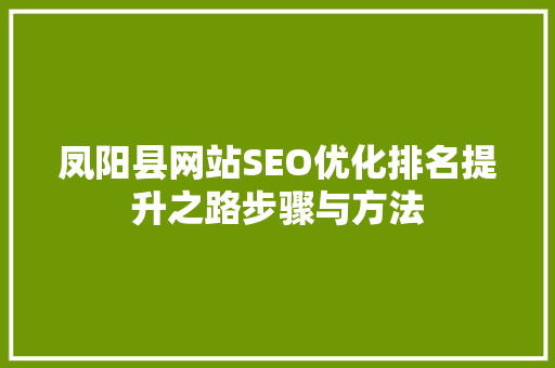 凤阳县网站SEO优化排名提升之路步骤与方法