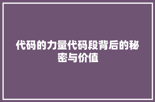 代码的力量代码段背后的秘密与价值