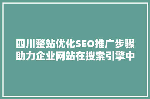 四川整站优化SEO推广步骤助力企业网站在搜索引擎中脱颖而出