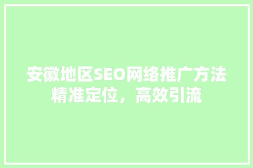 安徽地区SEO网络推广方法精准定位，高效引流  第1张