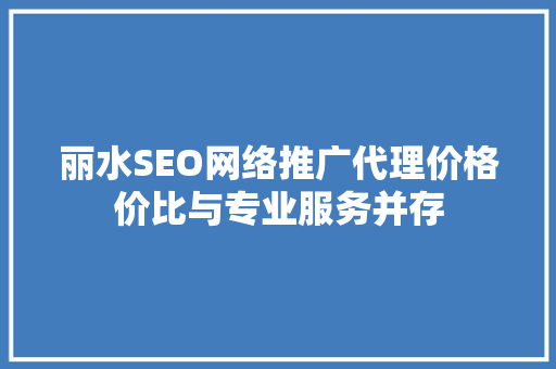 丽水SEO网络推广代理价格价比与专业服务并存