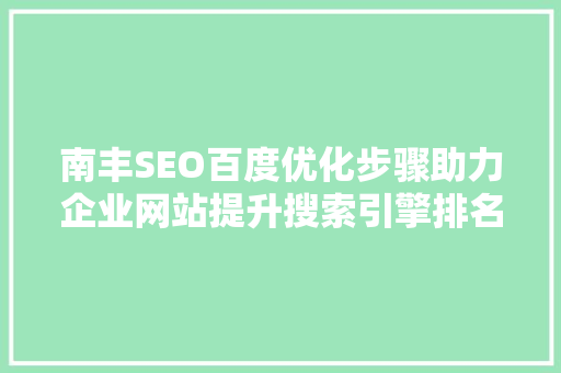 南丰SEO百度优化步骤助力企业网站提升搜索引擎排名
