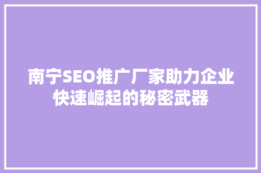 南宁SEO推广厂家助力企业快速崛起的秘密武器