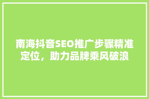 南海抖音SEO推广步骤精准定位，助力品牌乘风破浪