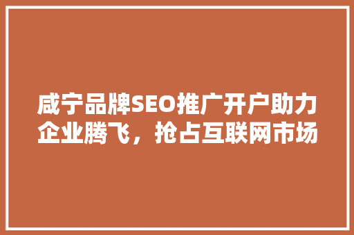 咸宁品牌SEO推广开户助力企业腾飞，抢占互联网市场先机