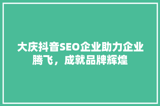 大庆抖音SEO企业助力企业腾飞，成就品牌辉煌