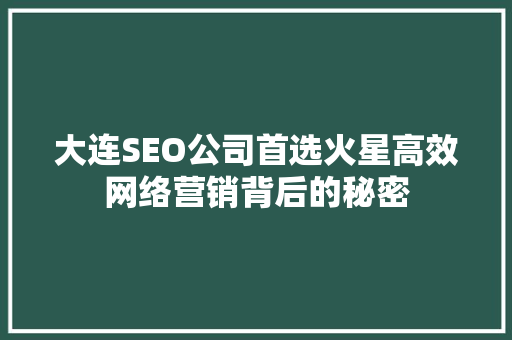 大连SEO公司首选火星高效网络营销背后的秘密
