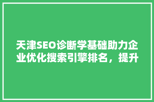 天津SEO诊断学基础助力企业优化搜索引擎排名，提升品牌影响力