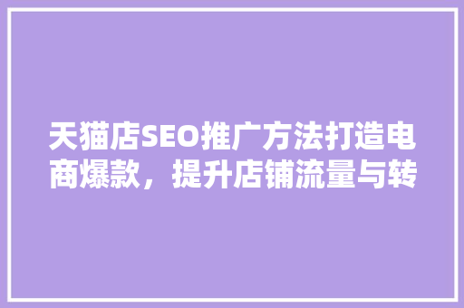 天猫店SEO推广方法打造电商爆款，提升店铺流量与转化率
