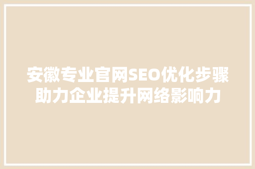 安徽专业官网SEO优化步骤助力企业提升网络影响力